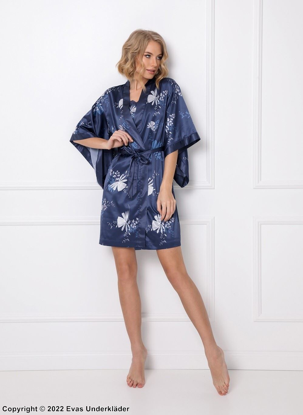 Kimono, Satin, Schärpe, Blumen